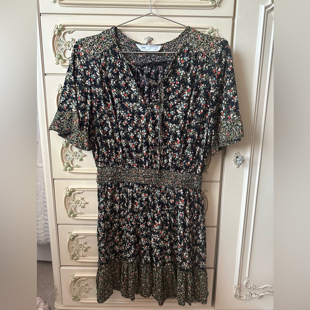 5/$25 Zara Boho Floral Black Dress, Whimsygoth, size S